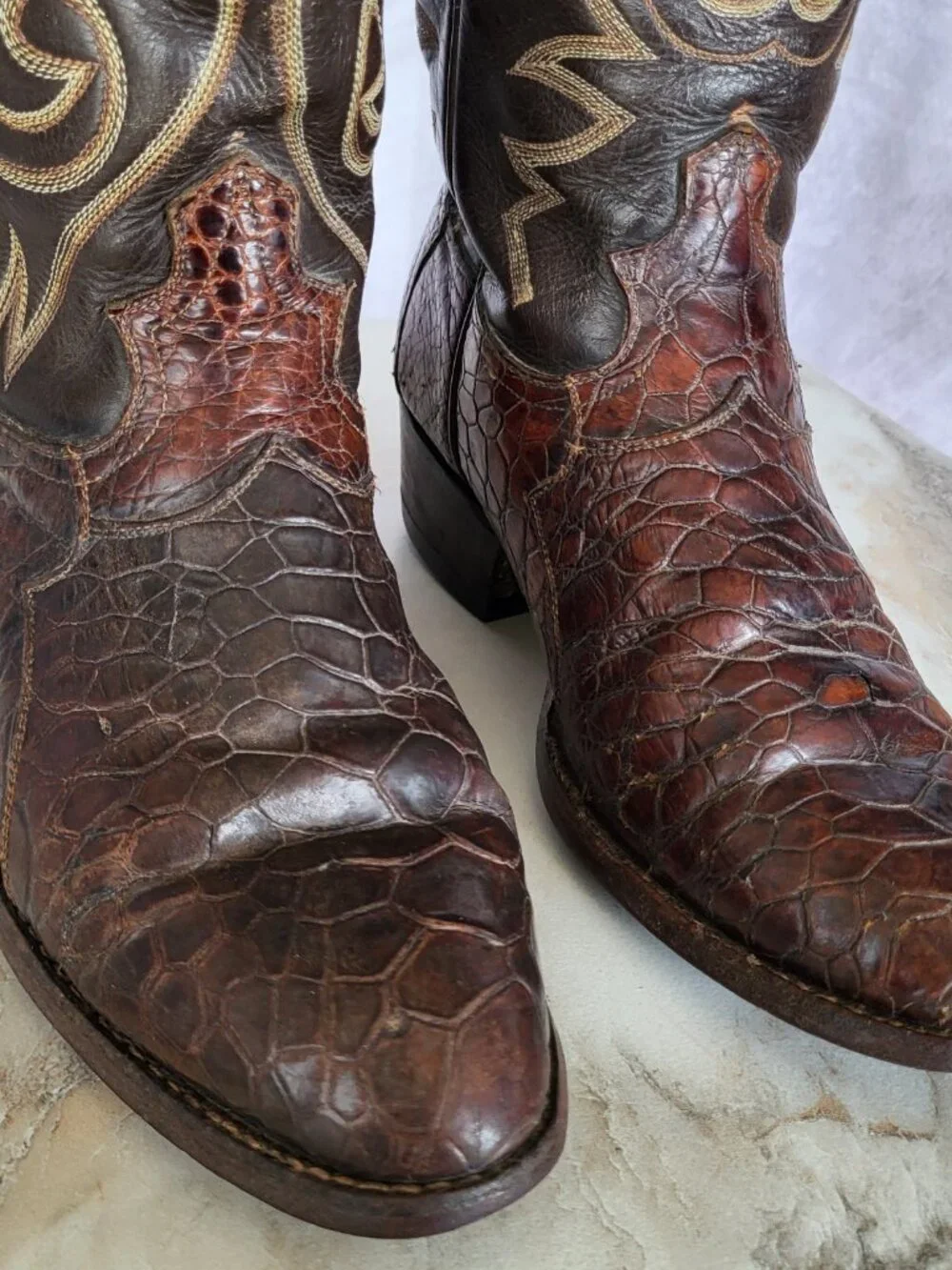 Masters Pre-Ban Vintage Turtle Western Cowboy Boots Brown Men's Size 8 - Picture 3 of 16